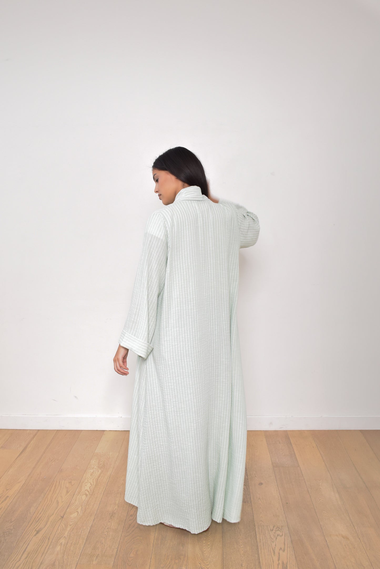 Kibaya Céline Rayé Céladon et Blanc