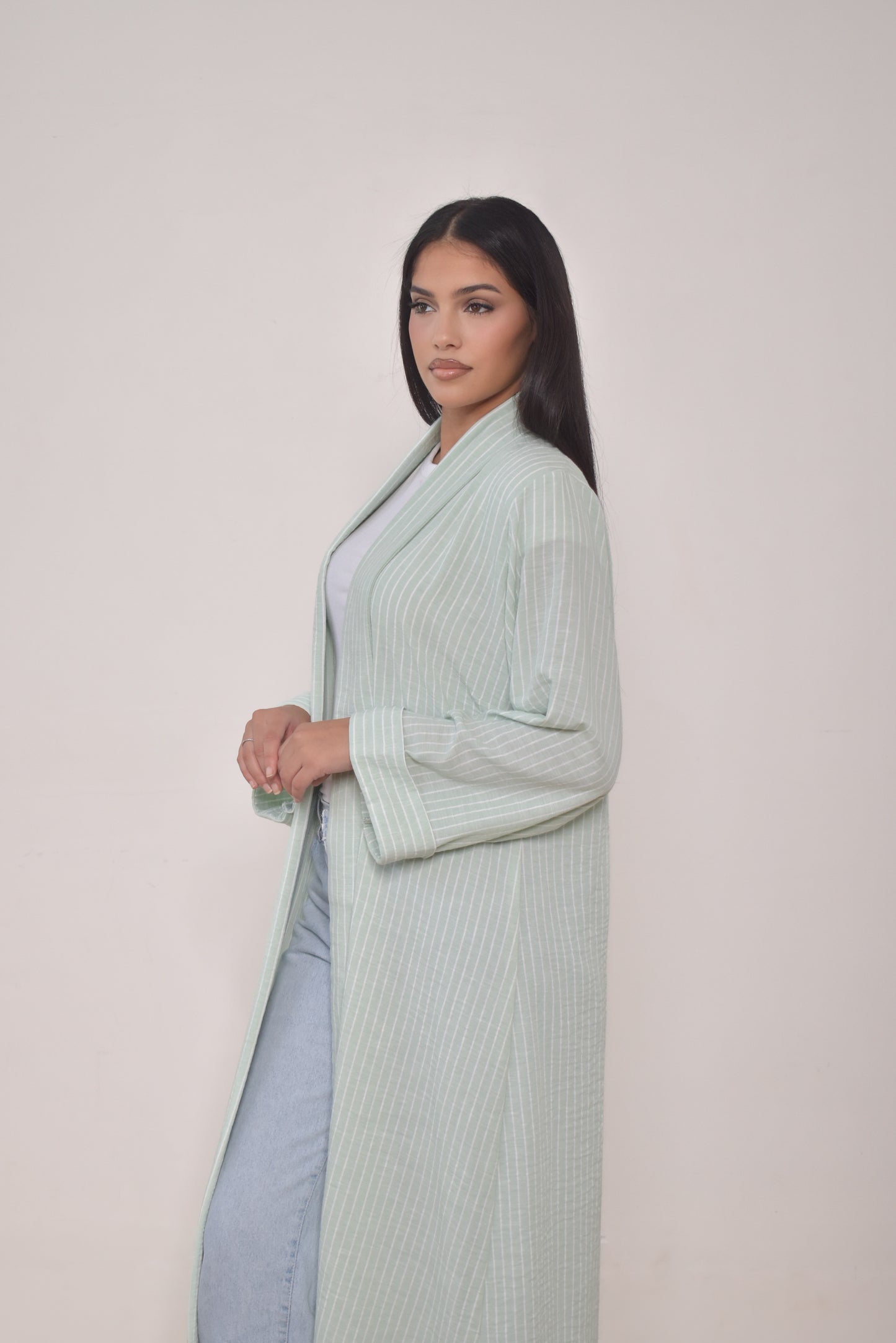 Kibaya Céline Rayé Céladon et Blanc